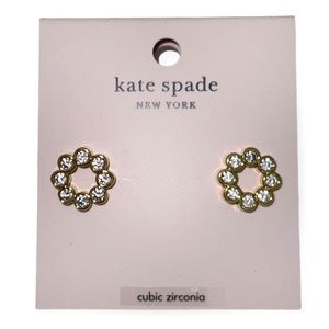 KATE SPADE Full Circle Earrings Pierced CZ 14K Gold Plated Studs NWT